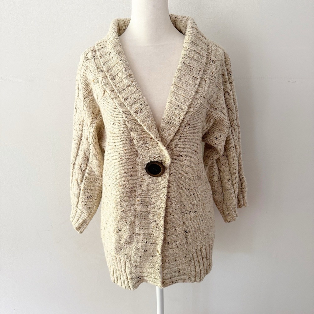 Vintage Y2K Cardigan Women Medium Cable Knit Chunky Boho Woodland Crunchy Earthy